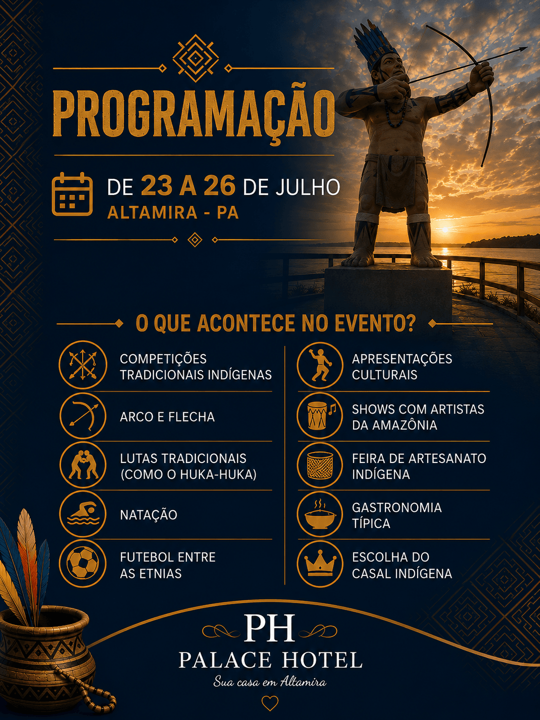 Programação — Festival de Jogos Indígenas do Xingu, 23 a 26 de Julho, Altamira-PA